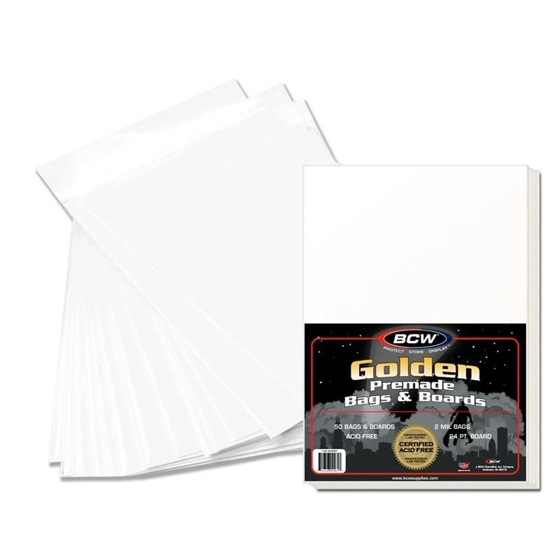 BCW Premade Resealable Golden Comic Bag+Board (50ct) 1 BCW Premade Resealable Golden Comic Bag+Board (50ct)