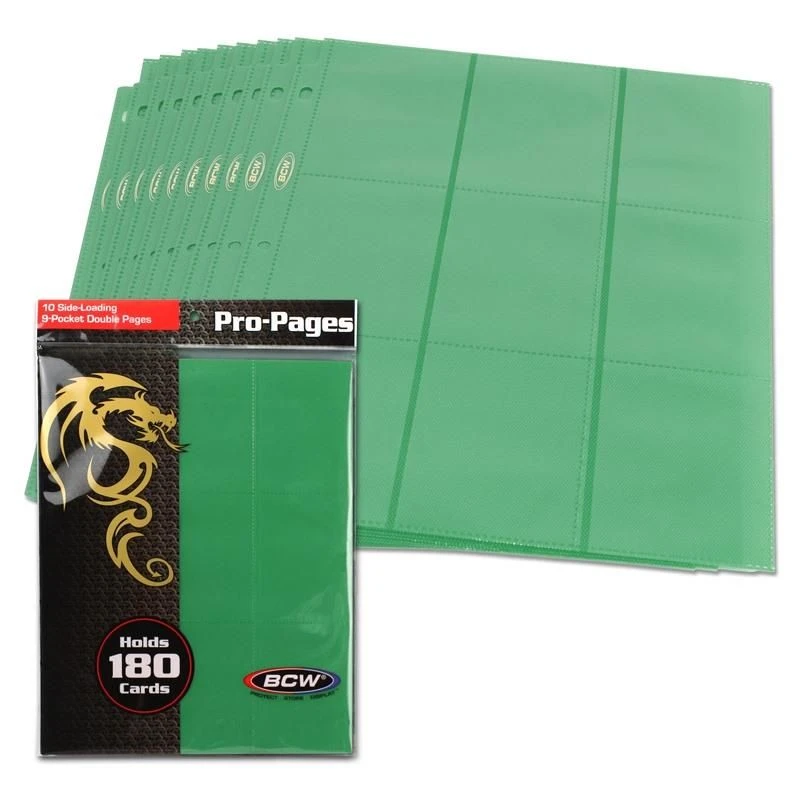 BCW Side-Loading 18-Pocket Pro Pages (10ct) - Green 1 BCW Side-Loading 18-Pocket Pro Pages (10ct) - Green