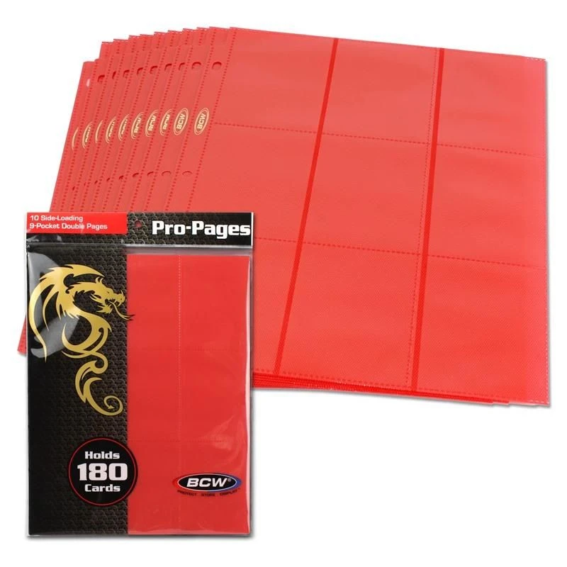 BCW Side-Loading 18-Pocket Pro Pages (10ct) - Red 1 BCW Side-Loading 18-Pocket Pro Pages (10ct) - Red