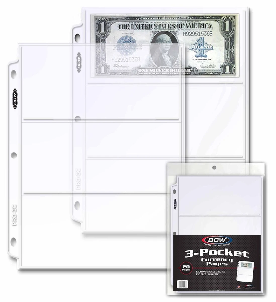 BCW Pro 3-Pocket Currency Pages (20ct) 1 BCW Pro 3-Pocket Currency Pages (20ct)