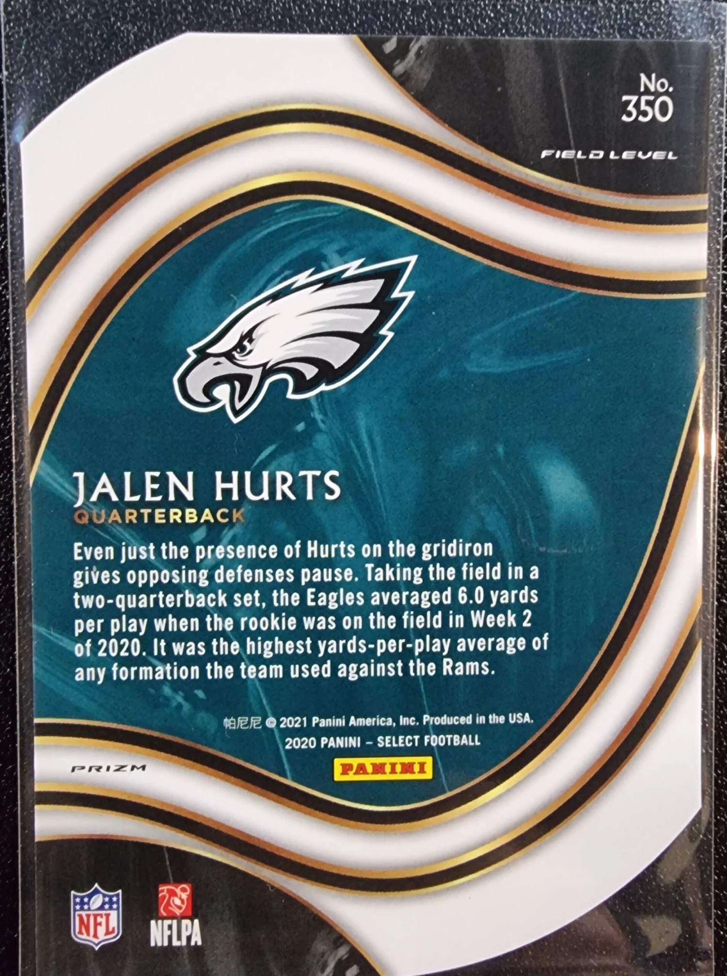Jalen Hurts RC - 2020 Panini Select Field Level Die Cut Neon Green Prizm #350 2 Jalen Hurts RC - 2020 Panini Select Field Level Die Cut Neon Green Prizm #350 - Image 2