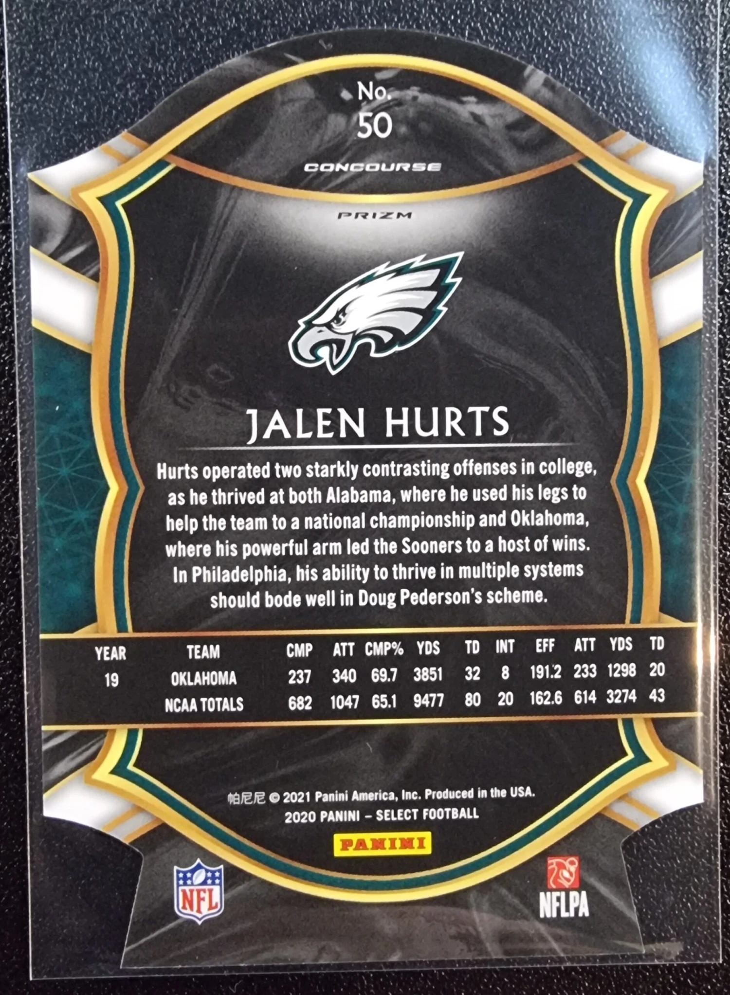 Jalen Hurts RC - 2020 Panini Select Concourse Level Die Cut Maroon Prizm #50 2 Jalen Hurts RC - 2020 Panini Select Concourse Level Die Cut Maroon Prizm #50 - Image 2