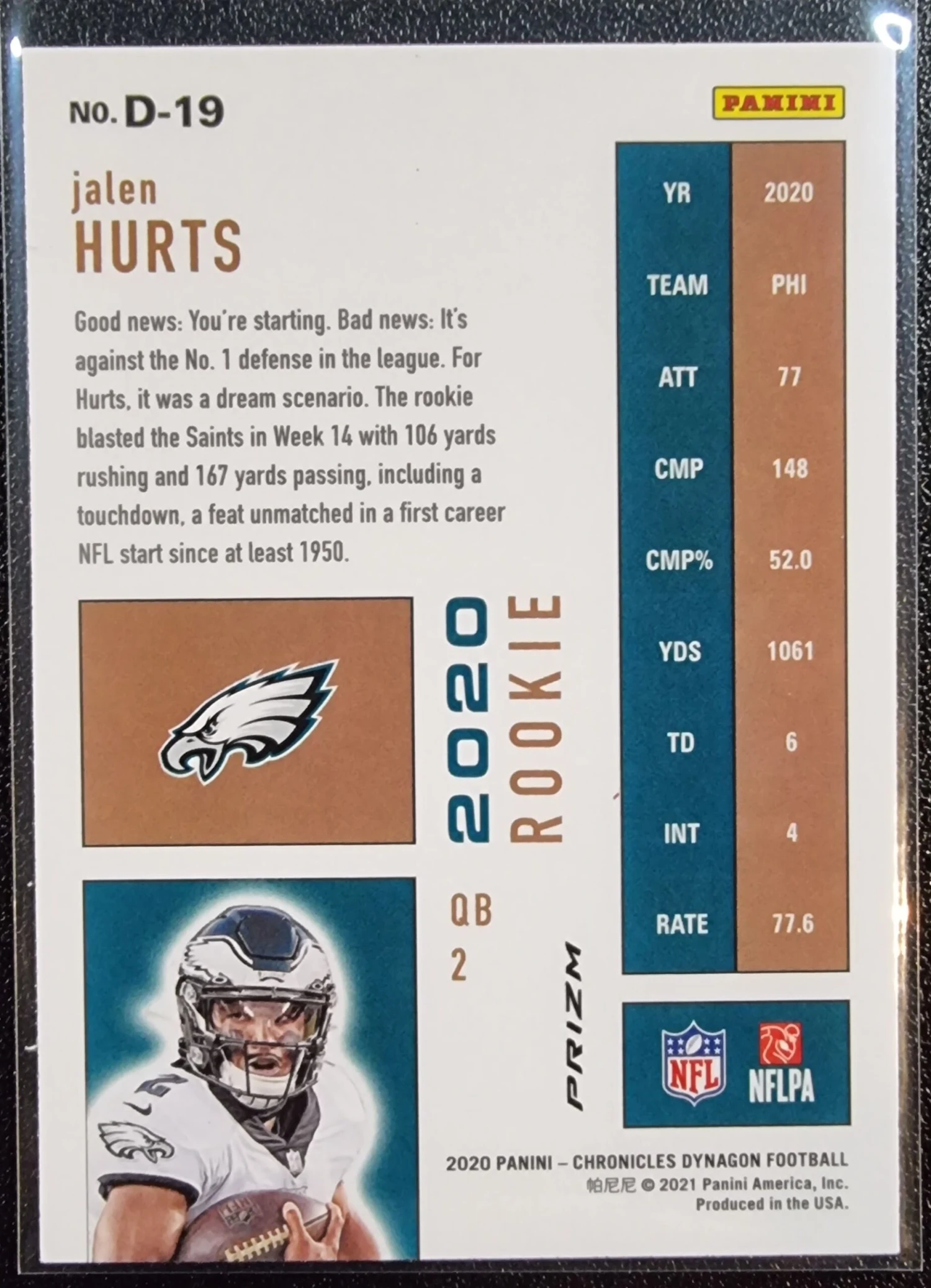 Jalen Hurts RC - 2020 Panini Chronicles Dynagon Football Silver Prizm #D-10 2 Jalen Hurts RC - 2020 Panini Chronicles Dynagon Football Silver Prizm #D-10 - Image 2