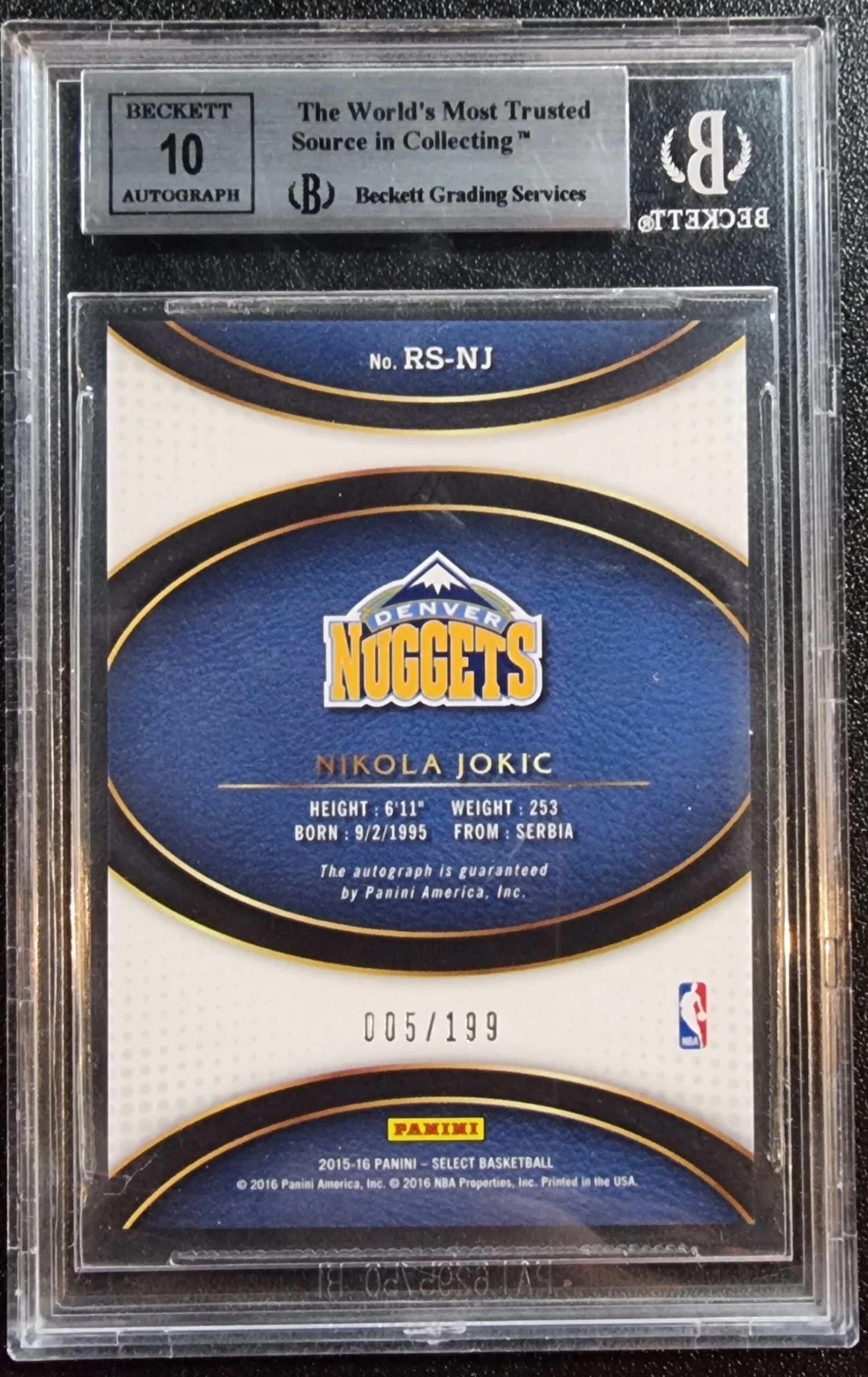 Nikola Jokic RC #/199 - 2015-16 Panini Select Rookie Signatures OCA #RS-NJ BGS 9 2 Nikola Jokic RC #/199 - 2015-16 Panini Select Rookie Signatures OCA #RS-NJ BGS 9 - Image 2