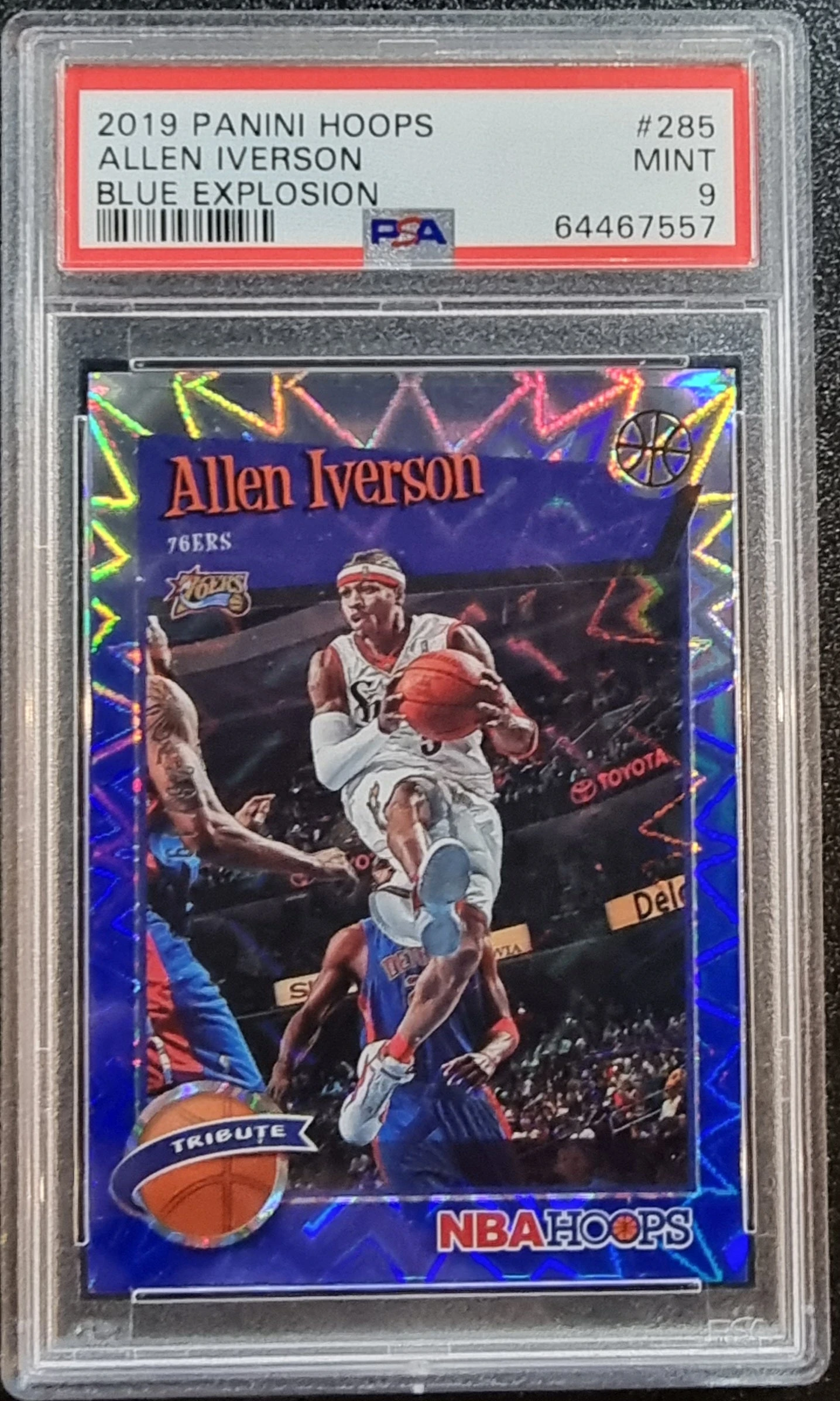 Allen Iverson #/49 - 2019-20 Panini Hoops Tribute Blue Explosion #285 PSA9 (POP1) 1 Allen Iverson #/49 - 2019-20 Panini Hoops Tribute Blue Explosion #285 PSA9 (POP1)