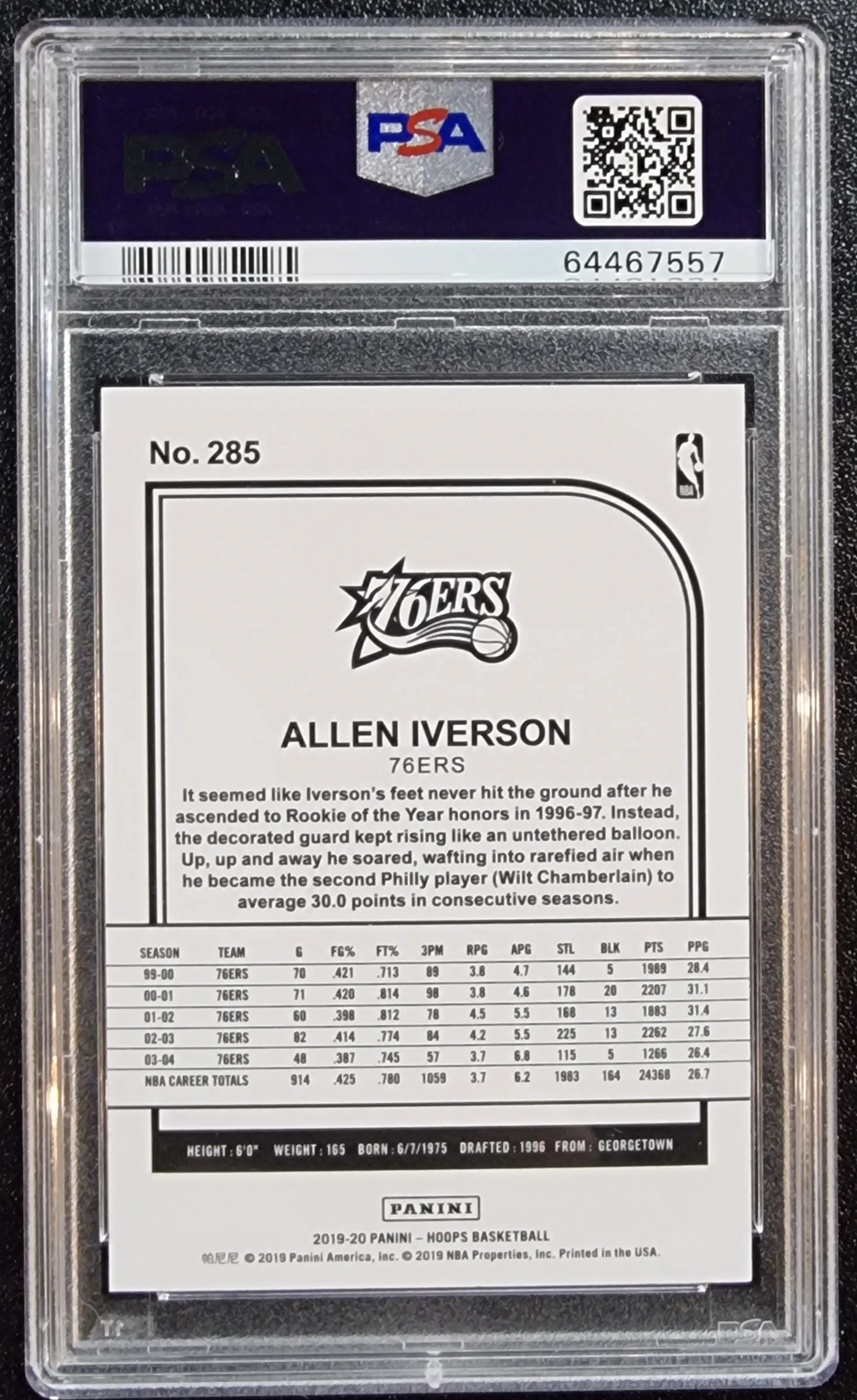 Allen Iverson #/49 - 2019-20 Panini Hoops Tribute Blue Explosion #285 PSA9 (POP1) 2 Allen Iverson #/49 - 2019-20 Panini Hoops Tribute Blue Explosion #285 PSA9 (POP1) - Image 2
