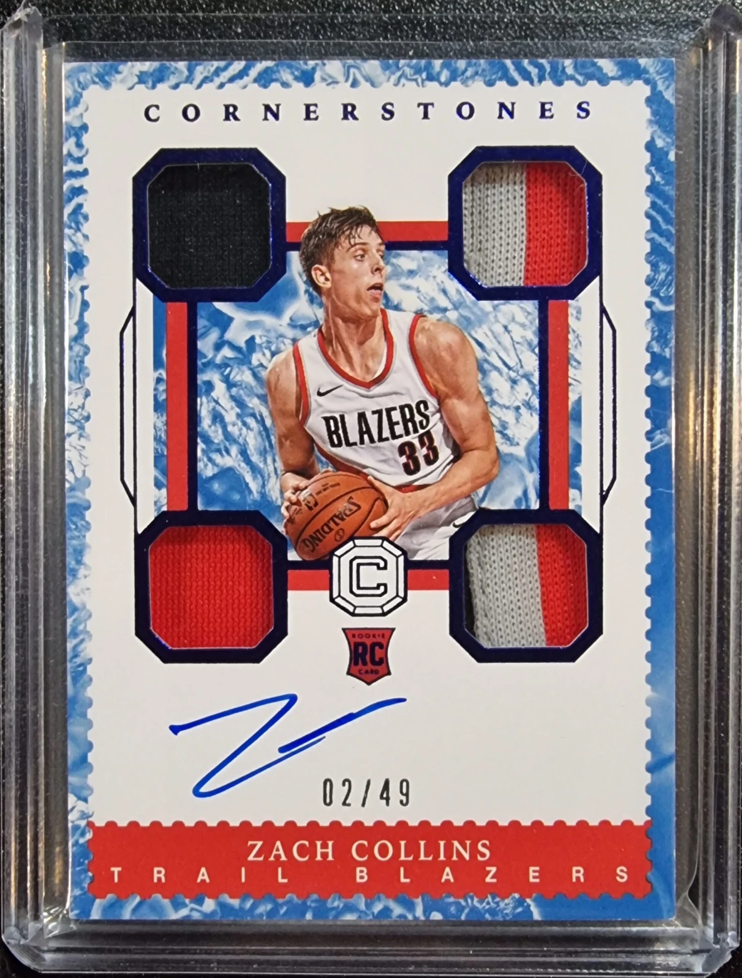 Zach Collins RC #/49 - 2017-18 Panini Cornerstones Autograph Quad Relic Quartz #160 1 Zach Collins RC #/49 - 2017-18 Panini Cornerstones Autograph Quad Relic Quartz #160