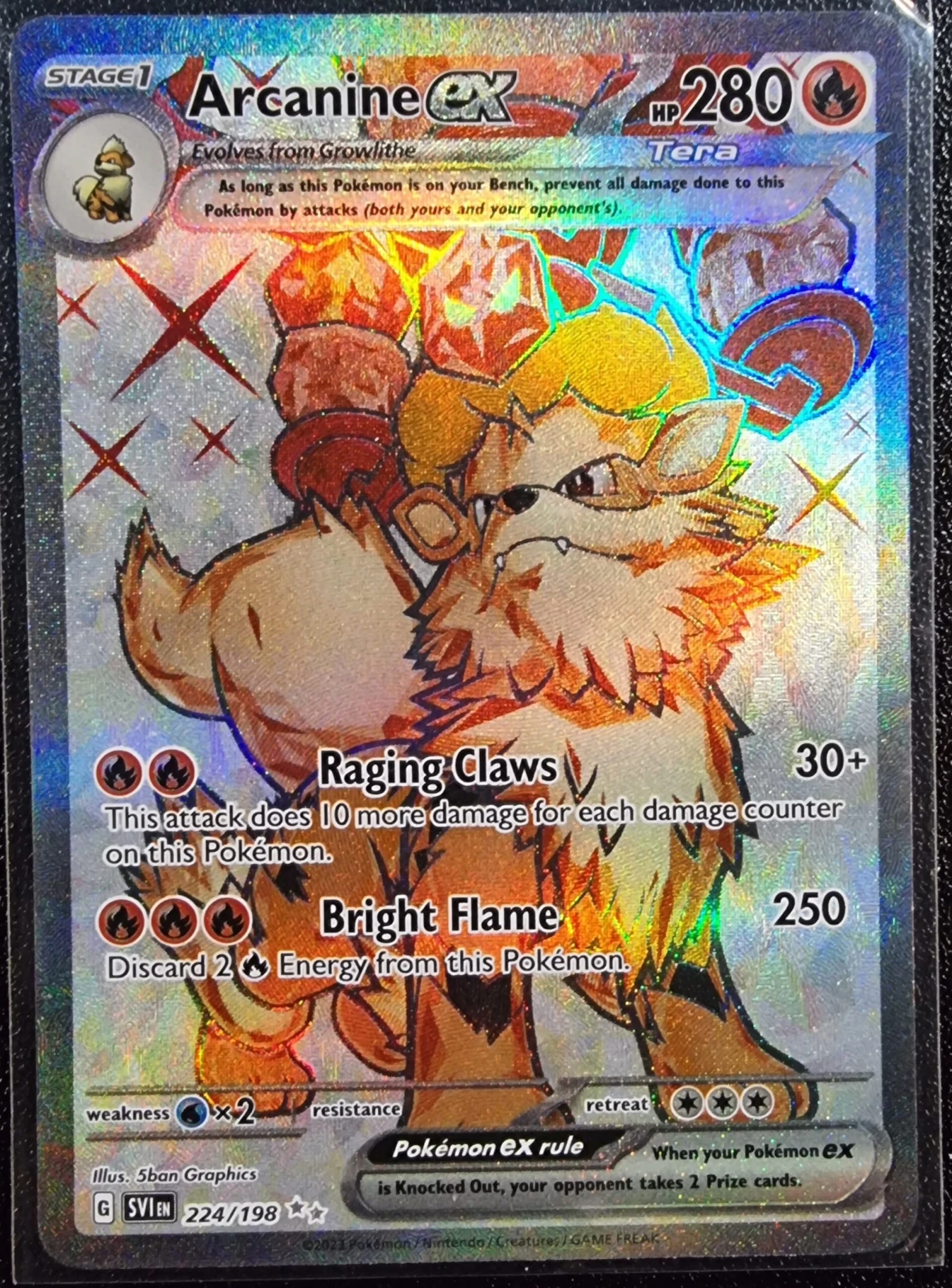 Arcanine EX - Pokemon Scarlet & Violet FULL ART Holo Secret Rare #224/198 1 Arcanine EX - Pokemon Scarlet & Violet FULL ART Holo Secret Rare #224/198