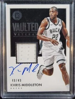 Khris Middleton #/49 - 2017-18 Panini Encased Vaulted Veteran GAME USED Patch Auto
