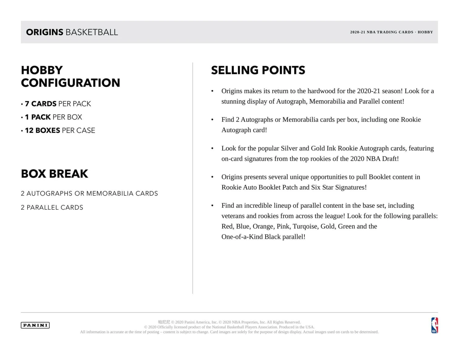 2020-21 Panini Origins NBA Basketball Cards - Hobby Box 7 2020-21 Panini Origins NBA Basketball Cards - Hobby Box - Image 7